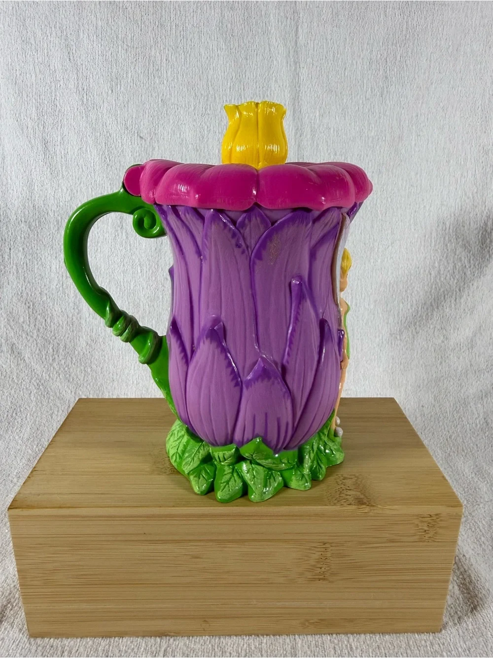 Disney On Ice Tinkerbell Plastic Flower Mug Cup with Flip Lid